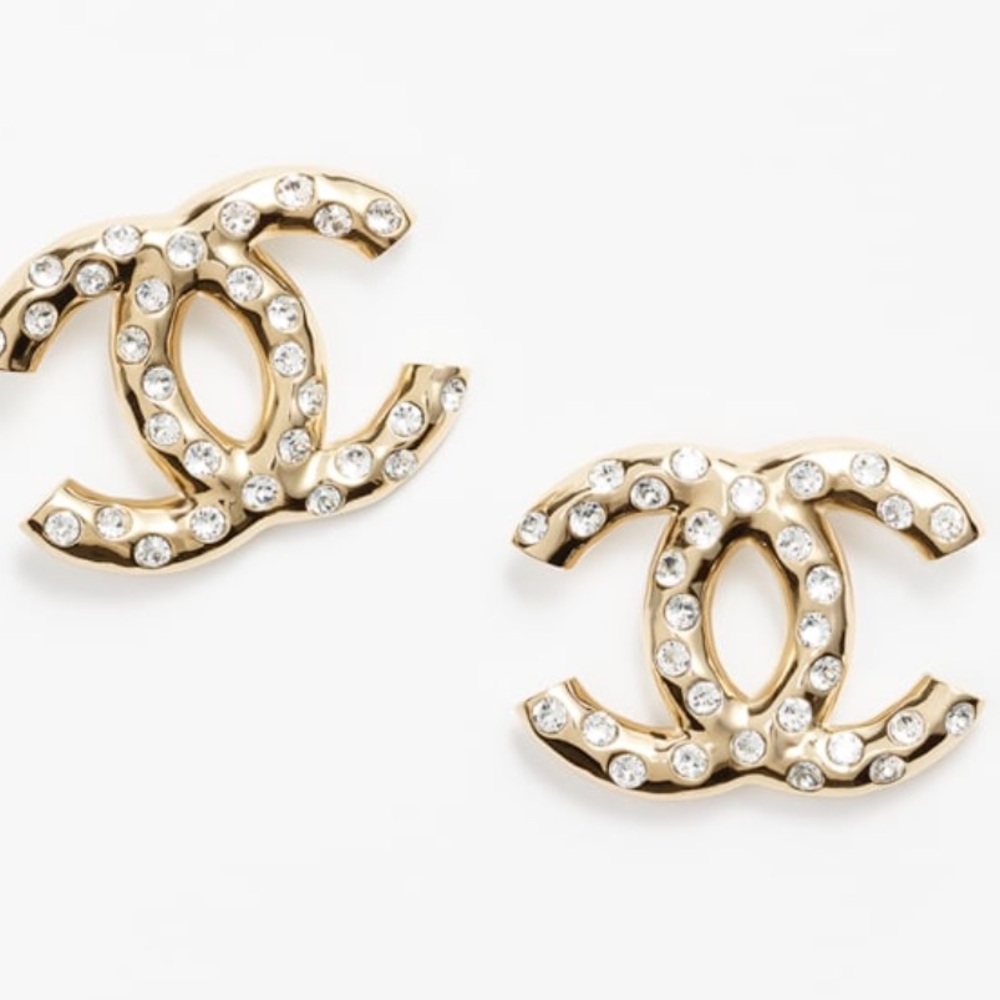 ❌SOLD❌- CHANEL 24B XL Gold, Crystal CC Logo Earrings - NEW w/Tags RECEIPT!